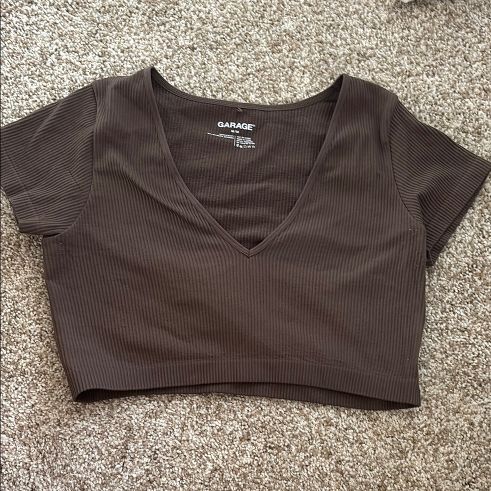 Garage Brown Fitted Crop T-Shirt